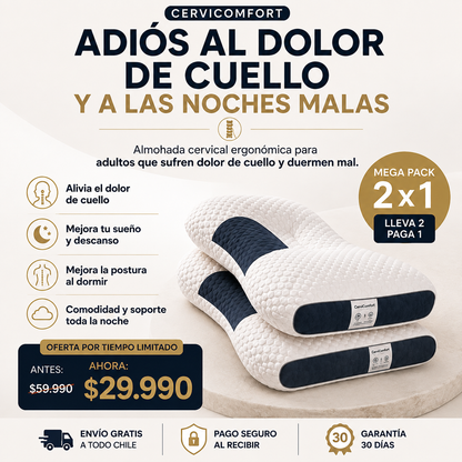 2x1 CerviComfort™ | Almohada Cervical Ergonomica Premium
